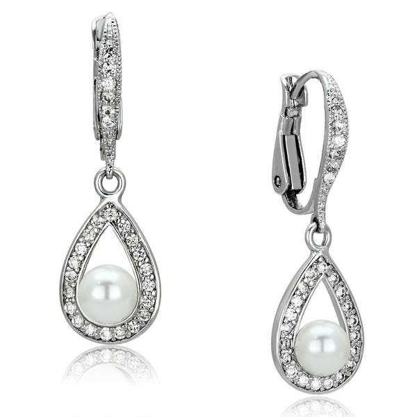 3W344 Rhodium Brass Earrings with Synthetic in White