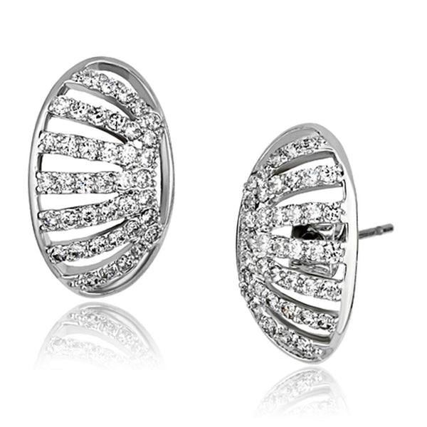 3W393 Rhodium Brass Earrings with AAA Grade CZ in Clear