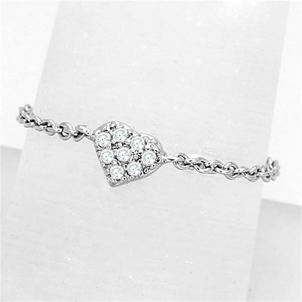 3W518 Rhodium Brass Ring with AAA Grade CZ in Clear