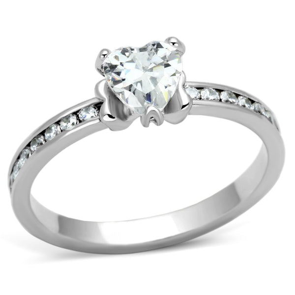 3W527 Rhodium Brass Ring with AAA Grade CZ in Clear