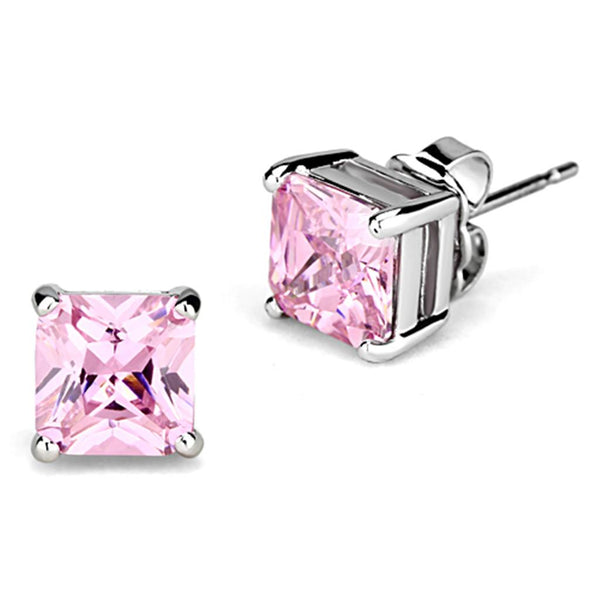 3W531 Rhodium Brass Earrings with AAA Grade CZ in Rose