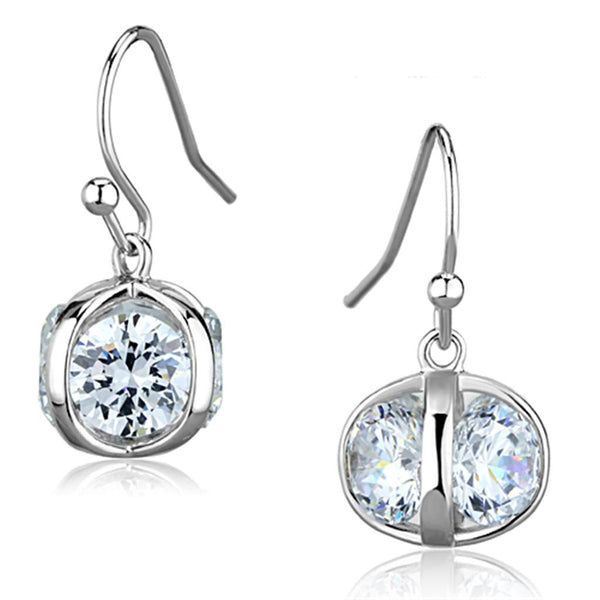 3W644 Rhodium Brass Earrings with AAA Grade CZ in Clear