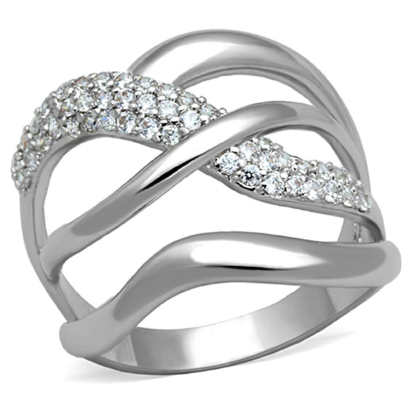 3W766 Rhodium Brass Ring with AAA Grade CZ in Clear