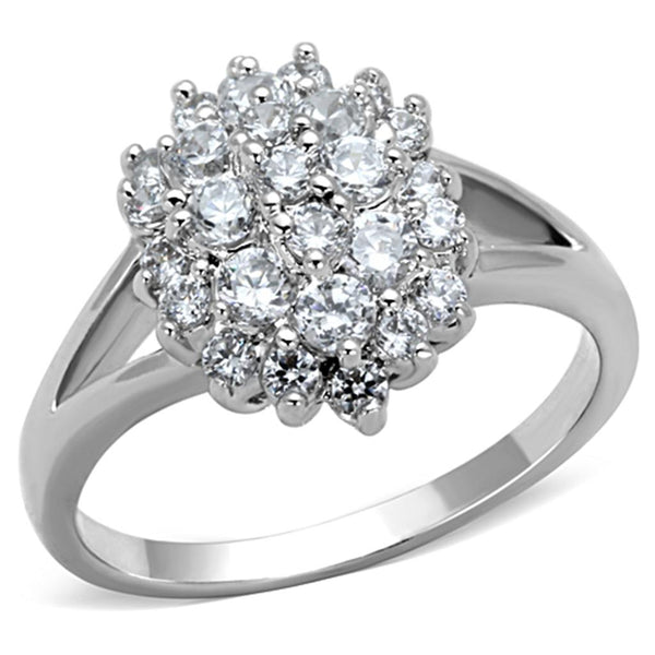 3W772 Rhodium Brass Ring with AAA Grade CZ in Clear
