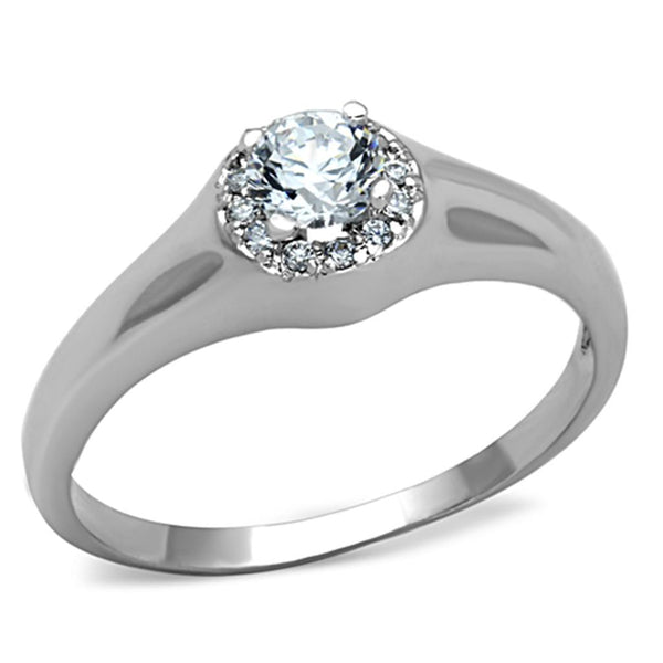3W780 Rhodium Brass Ring with AAA Grade CZ in Clear