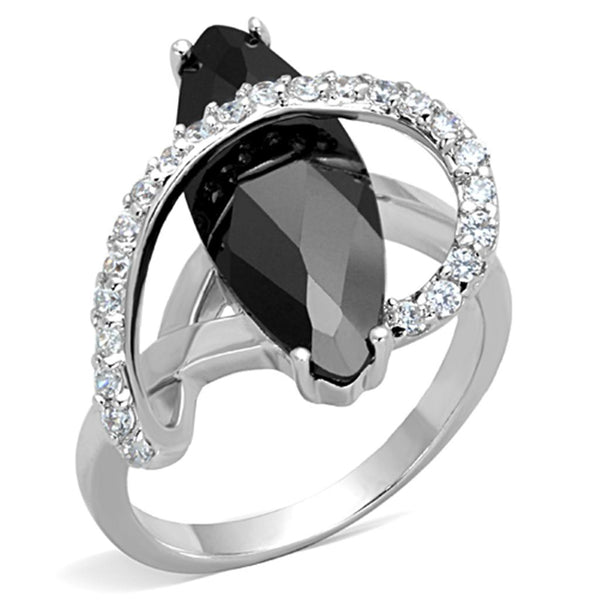 3W800 Rhodium Brass Ring with AAA Grade CZ in Jet