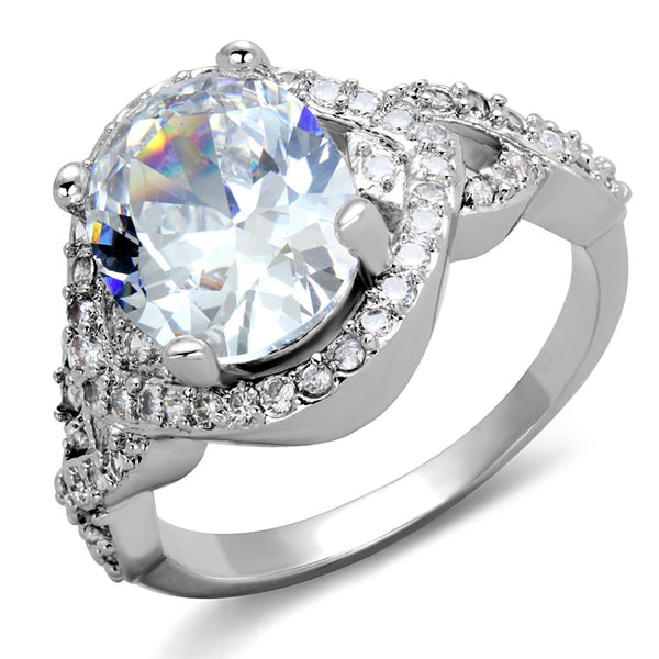 3W880 Rhodium Brass Ring with AAA Grade CZ in Clear