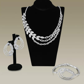 3W922 Rhodium Brass Jewelry Sets with AAA Grade CZ in Clear