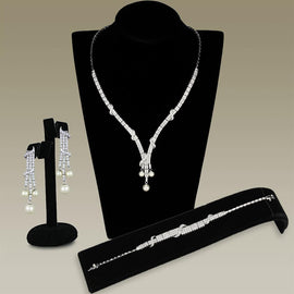 3W939 Rhodium Brass Jewelry Sets with AAA Grade CZ in Clear