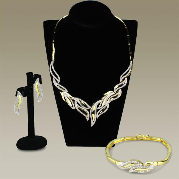 3W941 Gold+Rhodium Brass Jewelry Sets with AAA Grade CZ in Clear