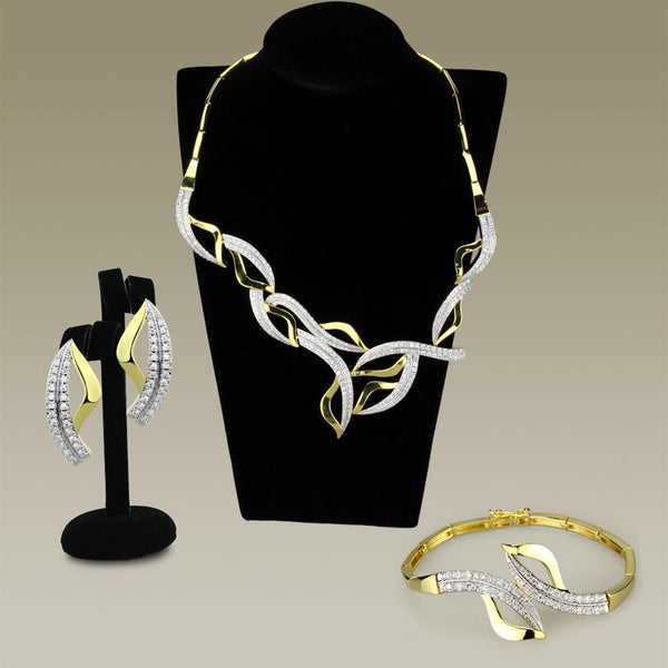 3W942 Gold+Rhodium Brass Jewelry Sets with AAA Grade CZ in Clear