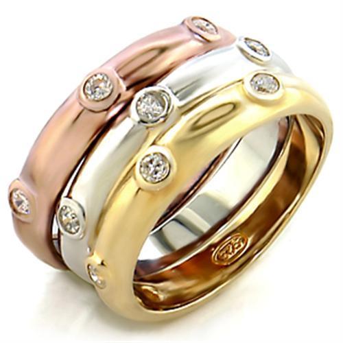 49203 Tricolor 925 Sterling Silver Ring with AAA Grade CZ in Clear