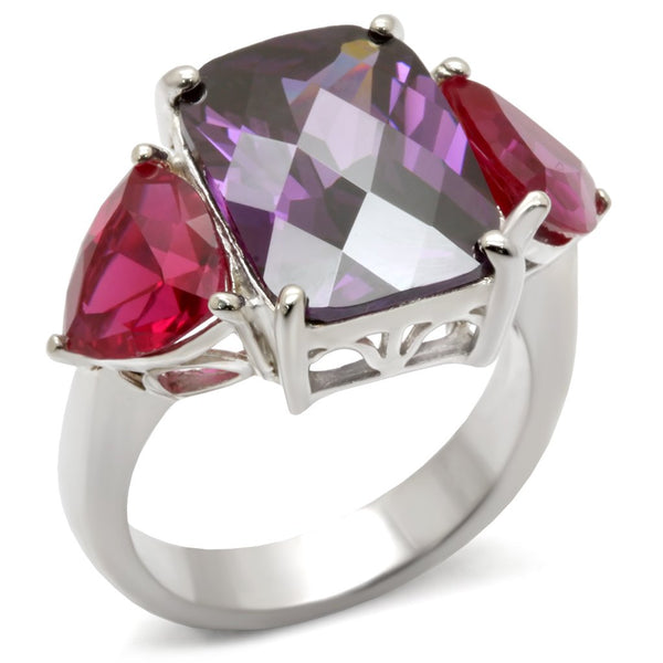 49702 High-Polished 925 Sterling Silver Ring with AAA Grade CZ in Amethyst