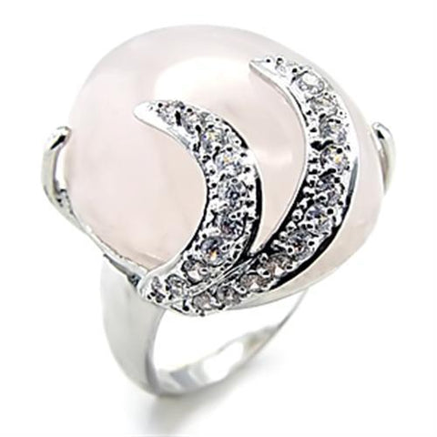 6X028 Rhodium Brass Ring with Precious Stone in Light Rose