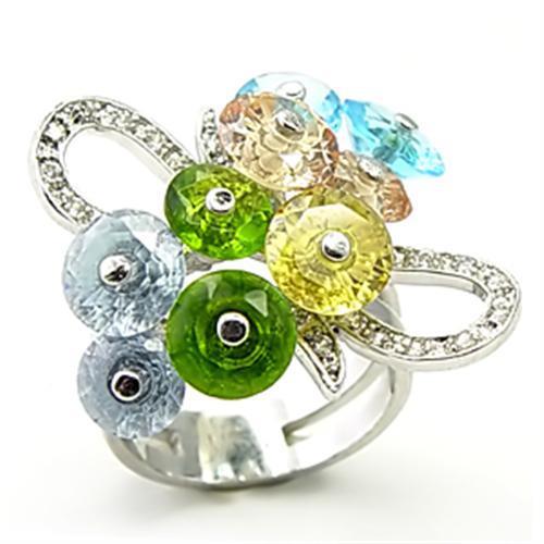 6X029 Rhodium Brass Ring with AAA Grade CZ in Multi Color