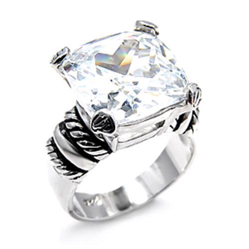 6X526 Rhodium 925 Sterling Silver Ring with AAA Grade CZ in Clear