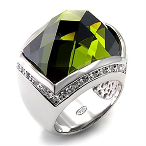 7X156 Rhodium 925 Sterling Silver Ring with AAA Grade CZ in Olivine color