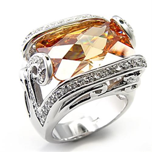 7X180 Rhodium 925 Sterling Silver Ring with AAA Grade CZ in Champagne