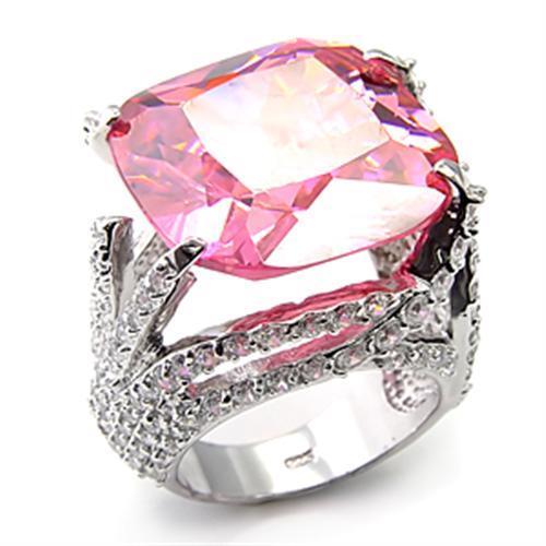 7X250 Rhodium 925 Sterling Silver Ring with AAA Grade CZ in Rose