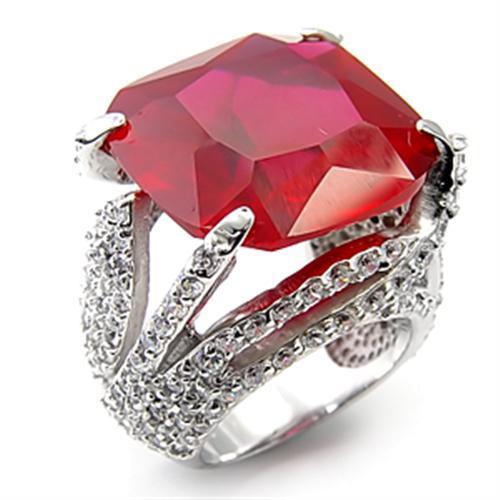 7X251 Rhodium 925 Sterling Silver Ring with Synthetic in Ruby