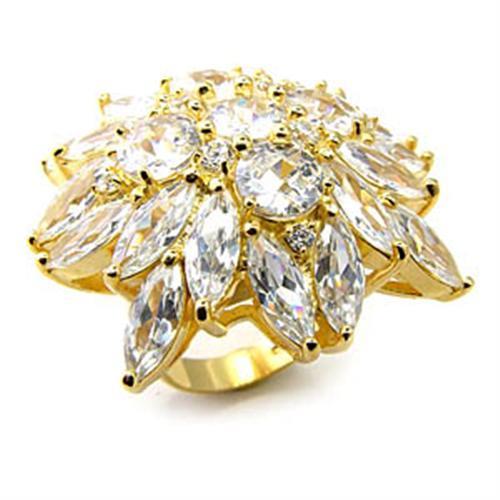 7X351 Gold 925 Sterling Silver Ring with AAA Grade CZ in Clear