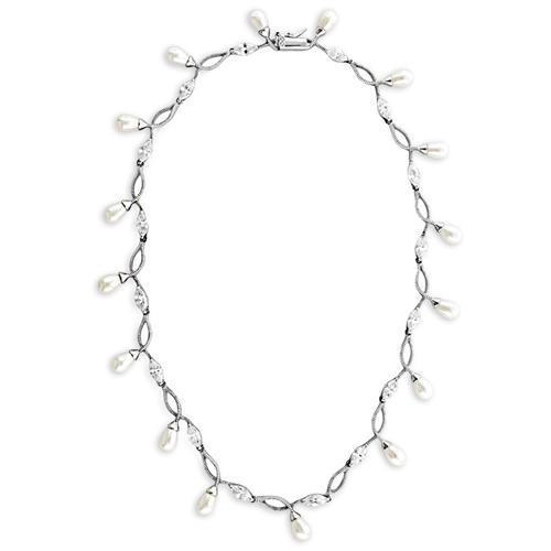 Necklace,925 Sterling Silver,Rhodium,Synthetic,White,Pearl,Young line,Trendy