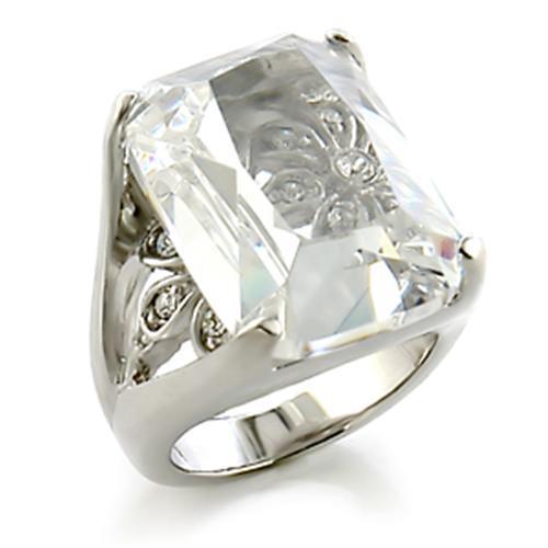 8X153 Rhodium Brass Ring with AAA Grade CZ in Clear