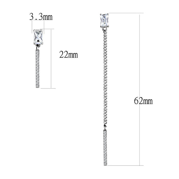 DA202 High polished (no plating) Stainless Steel Earrings with AAA Grade CZ in Clear