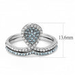 DA268 High polished (no plating) Stainless Steel Ring with AAA Grade CZ in Sea Blue