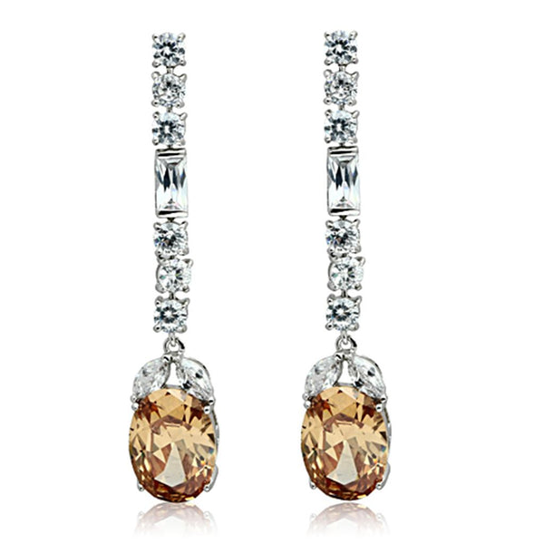 LO2326 Rhodium Brass Jewelry Sets with AAA Grade CZ in Champagne