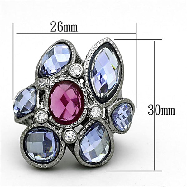 LOA876 Ruthenium Brass Ring with AAA Grade CZ in Multi Color
