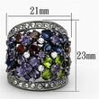 LOA884 Ruthenium Brass Ring with AAA Grade CZ in Multi Color