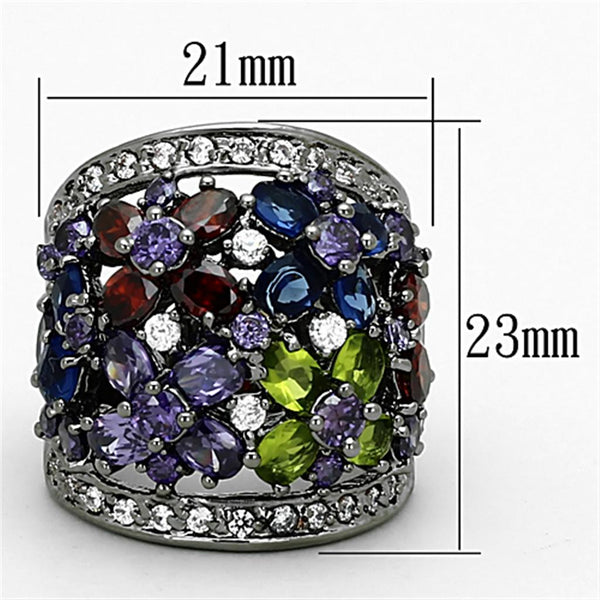 LOA884 Ruthenium Brass Ring with AAA Grade CZ in Multi Color