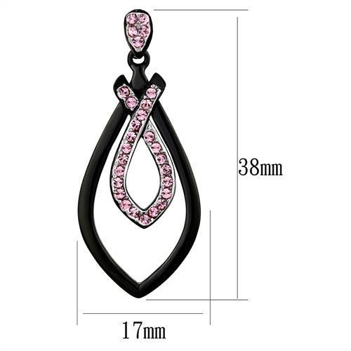 TK2532 Two-Tone IP Black (Ion Plating) Stainless Steel Earrings with Top Grade Crystal in Light Rose