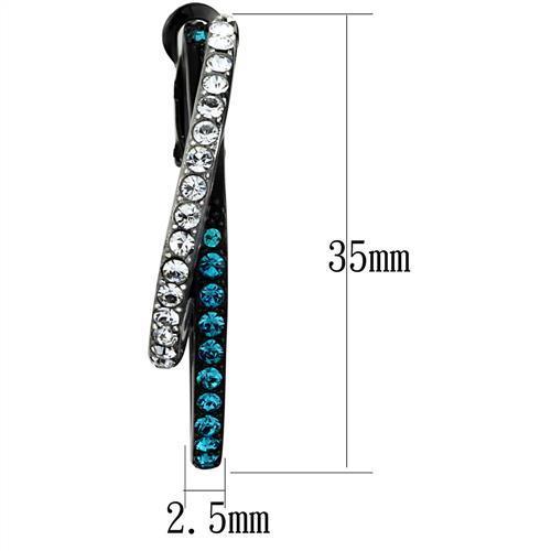 TK2533 Two-Tone IP Black (Ion Plating) Stainless Steel Earrings with Top Grade Crystal in Blue Zircon