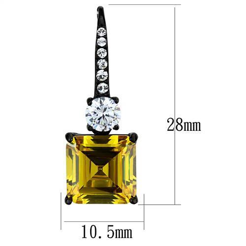 TK2539 IP Black(Ion Plating) Stainless Steel Earrings with AAA Grade CZ in Topaz