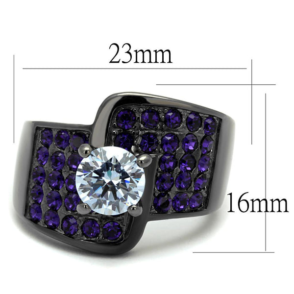 TK2644 IP Light Black  (IP Gun) Stainless Steel Ring with AAA Grade CZ in Light Amethyst