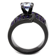 TK2644 IP Light Black  (IP Gun) Stainless Steel Ring with AAA Grade CZ in Light Amethyst