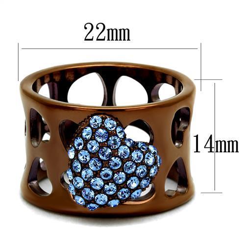 TK2676 IP Coffee light Stainless Steel Ring with Top Grade Crystal in Aquamarine