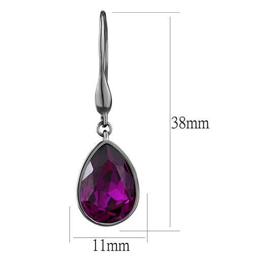 TK2705 IP Light Black  (IP Gun) Stainless Steel Earrings with Top Grade Crystal in Fuchsia