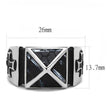 TK3075 High polished (no plating) Stainless Steel Ring with Leather in Jet