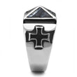 TK3075 High polished (no plating) Stainless Steel Ring with Leather in Jet