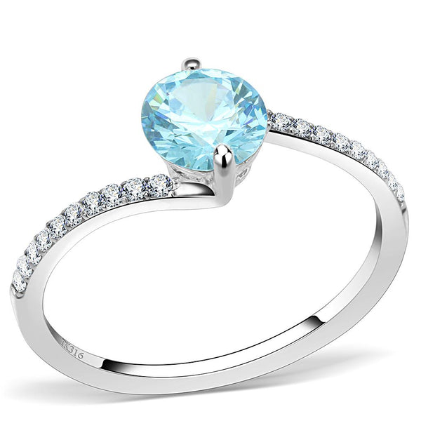 DA014 High polished (no plating) Stainless Steel Ring with AAA Grade CZ in Sea Blue