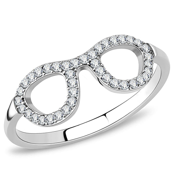 DA055 High polished (no plating) Stainless Steel Ring with AAA Grade CZ in Clear