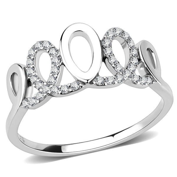 DA258 High polished (no plating) Stainless Steel Ring with AAA Grade CZ in Clear