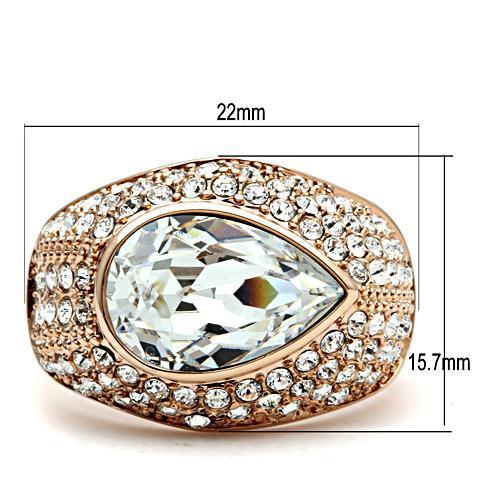 GL146 IP Rose Gold(Ion Plating) Brass Ring with Top Grade Crystal in Clear