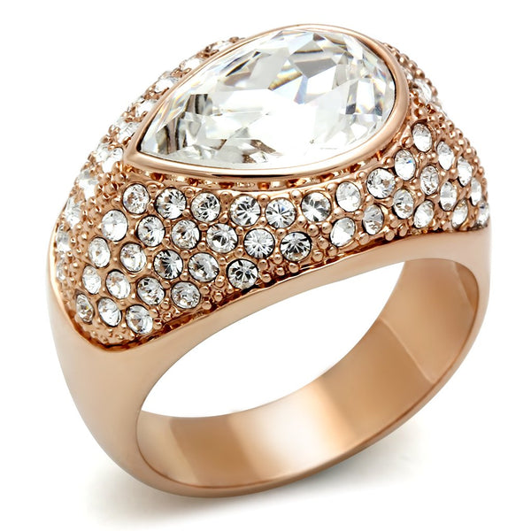 GL146 IP Rose Gold(Ion Plating) Brass Ring with Top Grade Crystal in Clear