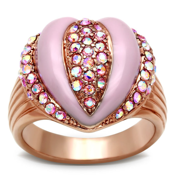 GL227 IP Rose Gold(Ion Plating) Brass Ring with Top Grade Crystal in Light Rose