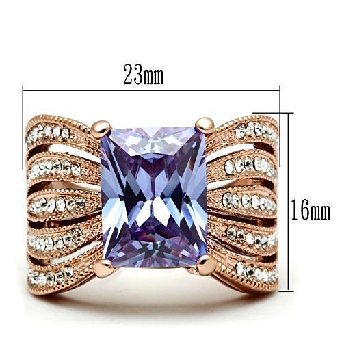 GL236 IP Rose Gold(Ion Plating) Brass Ring with AAA Grade CZ in Light Amethyst