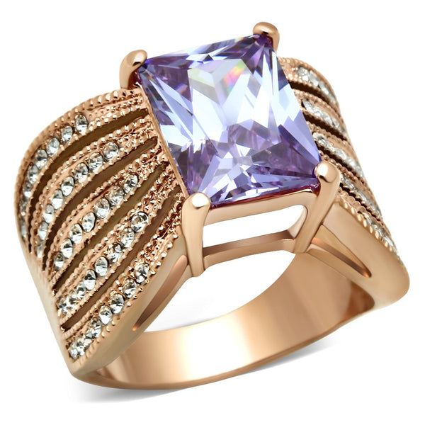 GL236 IP Rose Gold(Ion Plating) Brass Ring with AAA Grade CZ in Light Amethyst